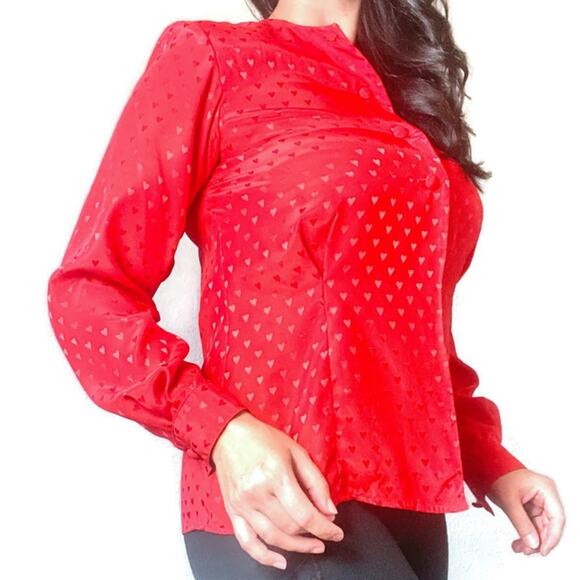 Evan Picone Satin Brocade Heart Blouse Size 6 Medium - Picture 1 of 7